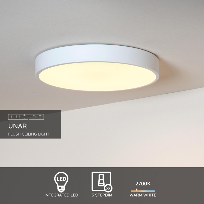 Lucide UNAR - Zapustené stropné svietidlo - Ø 39,5 cm - LED Dim. - 1x24W 2700K - 3 StepDim - Biela